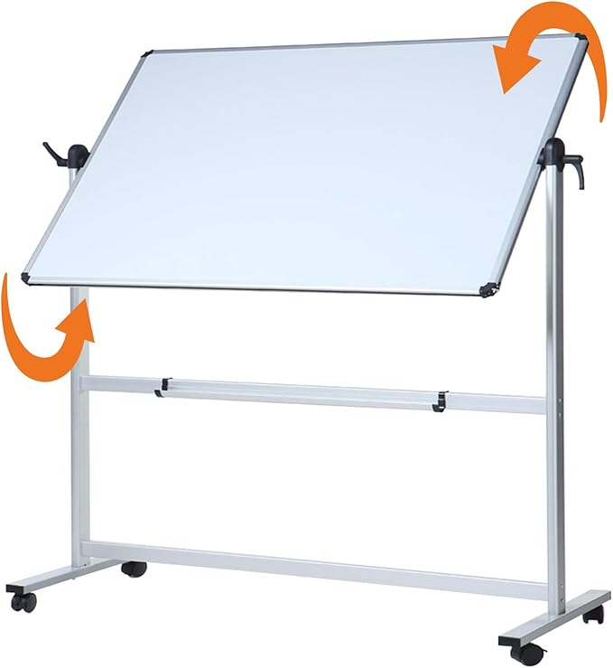 VIZ-PRO Double-Sided Magnetic Mobile Whiteboard, 48 x 32 Inches, Aluminium Frame and Stand
