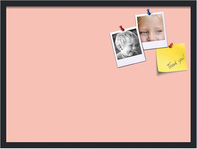 PinPix 30x22 Inch Cork Bulletin Board. This Decorative Framed Pin Board Comes with Pink Pastel Design and a Satin Black Frame. Ideal for Home Office Decor or Message Board (PinPix-1813)