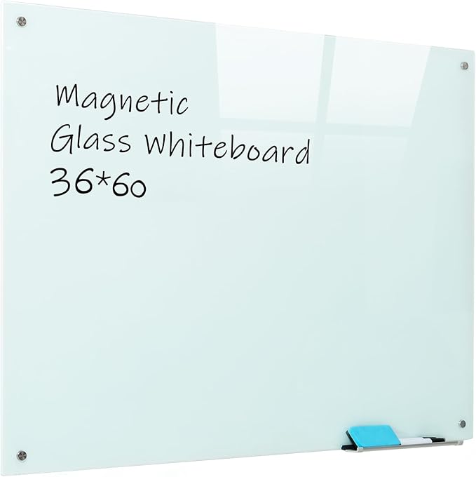 Magnetic Glass Whiteboard, 36"x60"Frameless Dry Erase Board White Board Surface Wall Mounted for Office, Classroom & Home