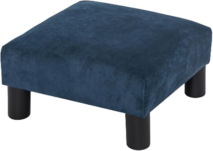 Joveco Small Foot Rest Stool Ottoman, 15" Fabric Square Short Low Footstool Upholstered Footrest for Chair, Under Office Desk, Living Room, Navy Blue