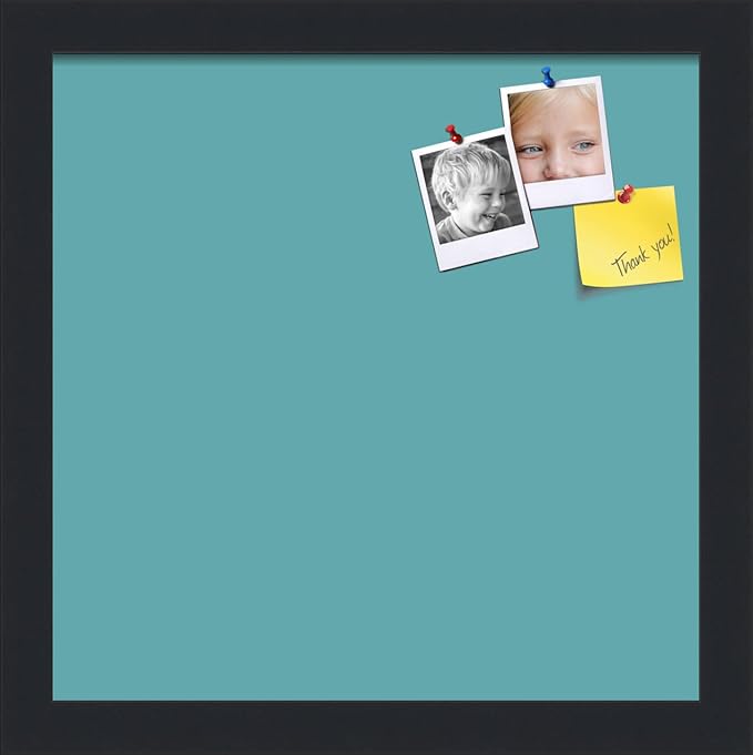 PinPix 12x12 Inch Cork Bulletin Board. This Decorative Framed Pin Board Comes with Aqua Pastel Design and a Satin Black Frame. Ideal for Home Office Decor or Message Board (PinPix-1806)