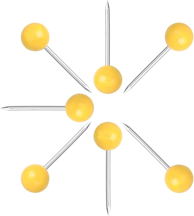 Map Tacks 1/8-Inch Assorted Color Beads Head Map Marking Push Pins,500-count (Yellow)
