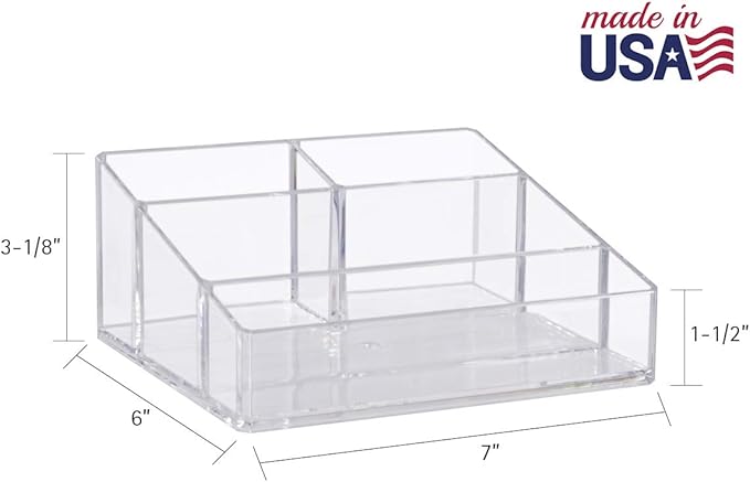 STORi Clear Plastic Vanity Makeup Organizer | Compact Rectangular 4-Compartment Holder for Brushes, Eyeshadow Palettes, & Beauty Supplies | Made in USA