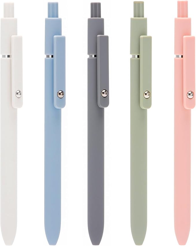 5PCS Retractable Gel Pens Set, Quick Dry Black Ink Fine Point Roller Ball Gel Ink Pen for Smooth Writing (Morandi Color)