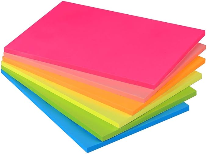 Vanpad Sticky Notes 4x6 in Bright Stickies Colorful Super Sticking Power Memo Pads Strong Adhesive 6 Pads/Pack 48 Sheets/pad