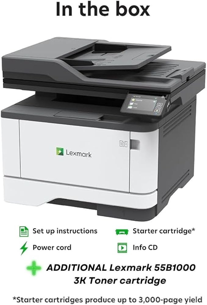 LEXMARK MX431adn Laser Multifunction Printer - Monochrome (29S0200) Bundle with 55B1000 Black 3K Yield Toner Cartridge