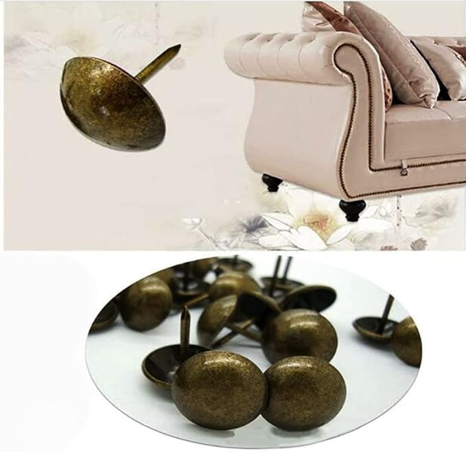 500Pcs Upholstery Tacks, BetterJonny Decorative Furniture Nails Pins 17X11MM Bronze Metal Thumb Tacks for Upholstered Furniture Cork Board, Home Decor