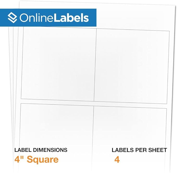 4 x 4 Square Label - Pack of 400 Labels, 100 Sheets - Inkjet/Laser Printer - Online Labels