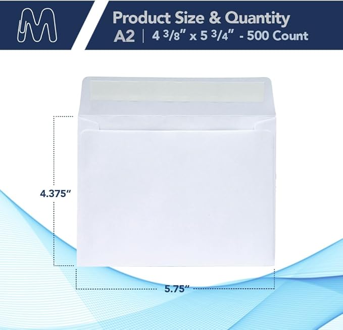 MOS A2 Invitation Envelopes – 4-3/8" X 5-3/4" White Mailing Envelopes Self Seal (500 Count) – 120GSM/ 32LB Bond Heavy Duty – For Greeting Cards, Card Making, RSVP Cards, Wedding Invites