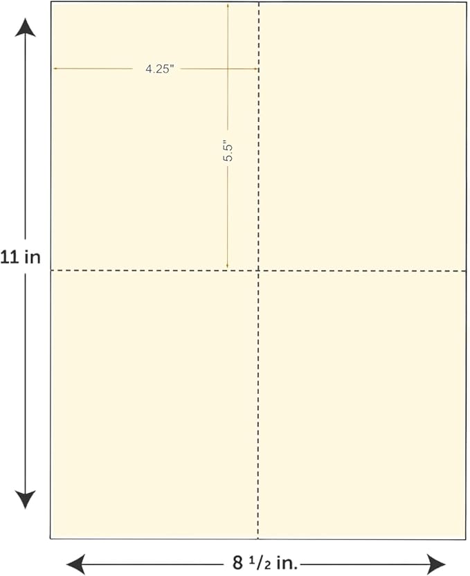 Limited Papers (TM) 8.5x11 Perforated Paper, 20/50 Pound, 75 GSM, Variety of Perforation Sizes and Colors, for Forms, Tickets, Postcards, Business Cards. (Ivory, 4 up – 1 Hor. & 1 Ver.)