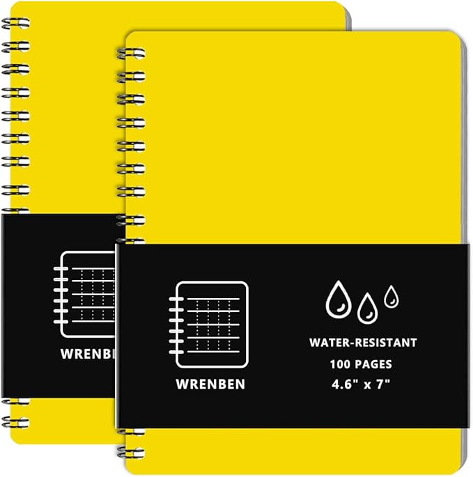 2PCS Waterproof Spiral Notebooks (4.8"x7", Yellow)