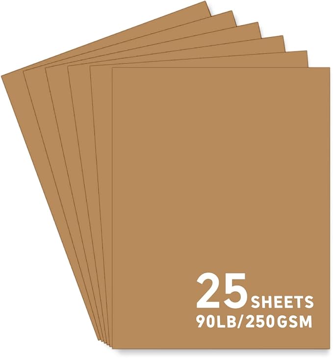 25Sheets Brown Cardstock Paper, 8.5 x 11 Card stock for Cricut, Thick Construction Paper for Card Making, Scrapbooking, Craft 90 lb / 250 gsm