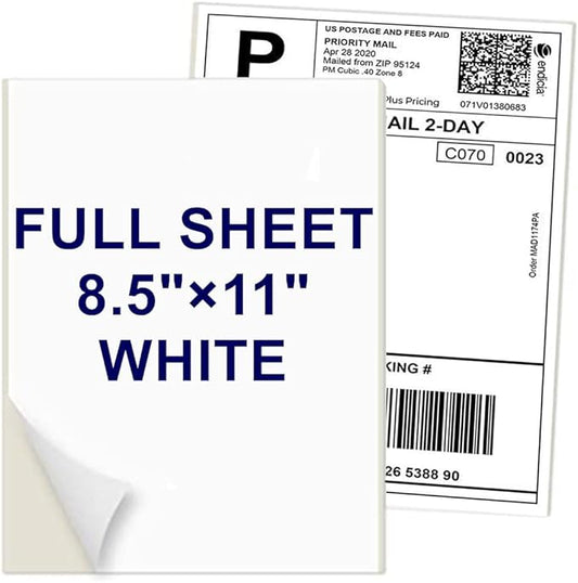 8.5" x 11" Shipping Labels Full Sheet Labels, Self Adhesive Printable White Sticker Paper for Laser & Ink Jet Printers (500 Labels)