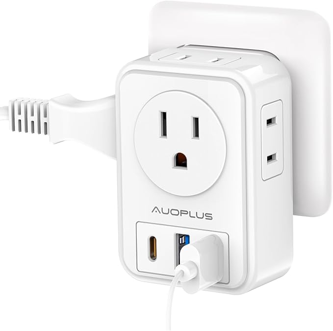 Multi Plug Outlet Extender with USB Ports, Power Strip Non-Surge Protector with 4 Electric Outlets and 3 USB Charger (1 USB C), Multiple Outlets Expander for Cruise Ship, Dorm, Travel Essentials