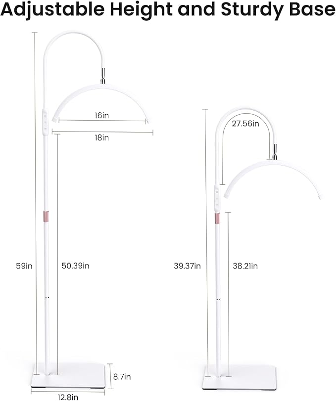 Lash Light for Eyelash Tech, Half Moon Light for Lashes and Estheticians, LED Floor Lash Lamp for Eyelash Extensions, Nail Art, Tattoo Art and Skincare (White)