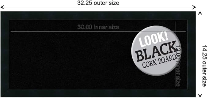 Amanti Art Black Cork Board for Wall, 14x32 Vision Board with Black Wood Frame, Medium Corkboard Office Decor for Home Organization, Modern Contemporary Corkboard Pinboard to display items for home