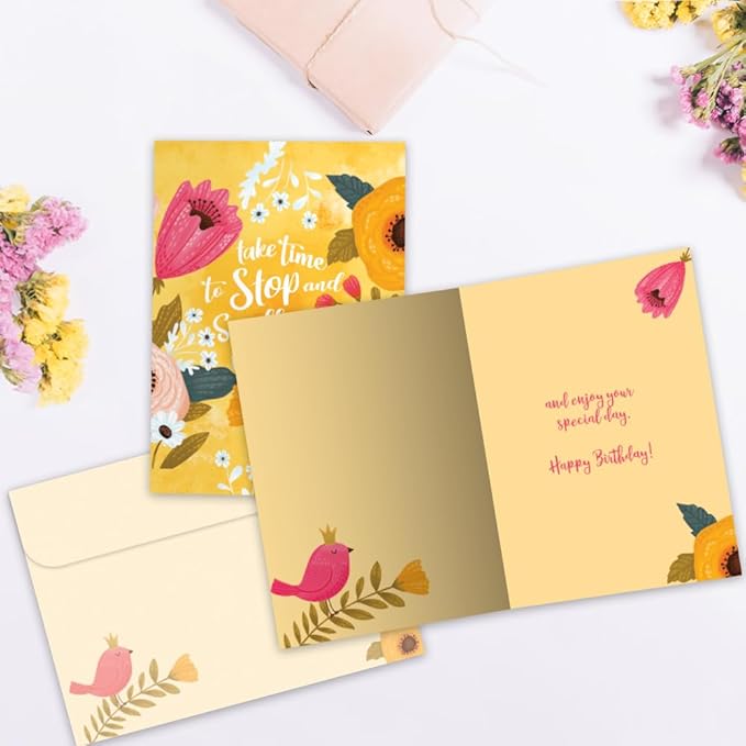 Tree-Free Greetings - Birthday Cards - Artful Designs - 2 Cards + Matching Envelopes - Made in USA - 100% Recycled Paper - 5 x 7 - Smell the Flowers (GT61224)