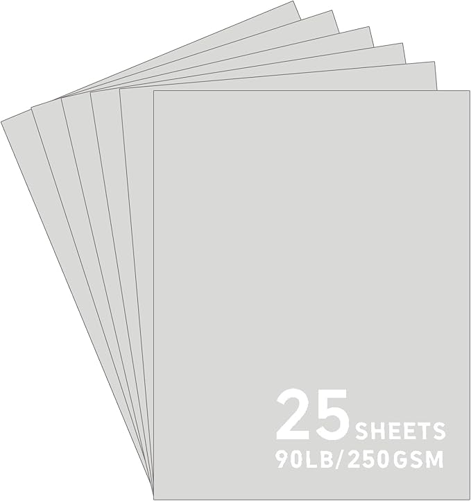 25Sheets Grey Cardstock Paper, 8.5 x 11 Card stock for Cricut, Thick Construction Paper for Card Making, Scrapbooking, Craft 90 lb / 250 gsm (Grey)