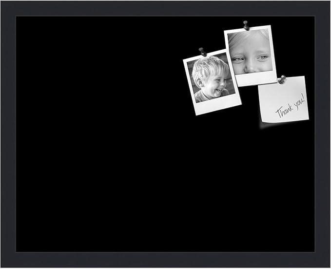 PinPix 19x15 Inch Cork Bulletin Board. This Decorative Framed Pin Board Comes with Solid Black Design and a Satin Black Frame. Ideal for Home Office Decor or Message Board (PinPix-622)