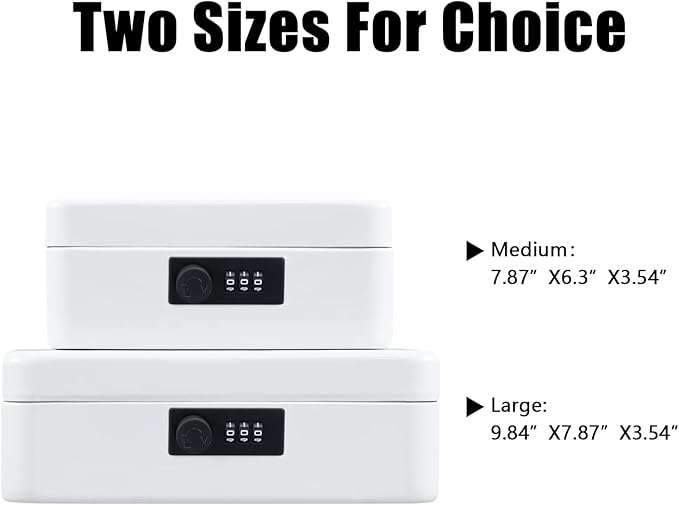 KYODOLED Cash Box with Combination Lock,Safe Metal Box for Money,Storage Lock Box with Money Tray,7.87"x 6.30"x 3.54" White Medium