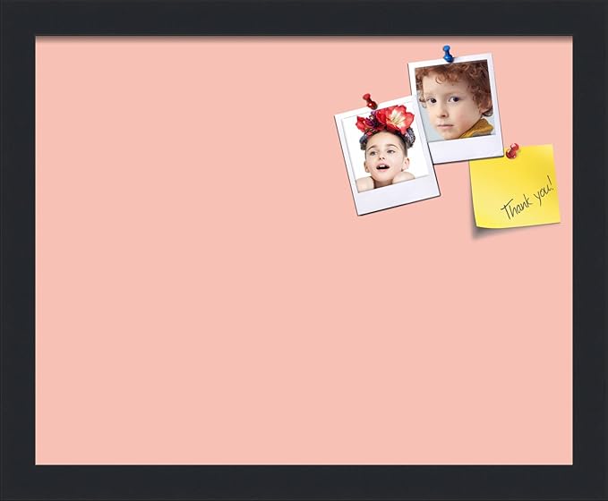 PinPix 15x12 Inch Cork Bulletin Board. This Decorative Framed Pin Board Comes with Pink Pastel Design and a Satin Black Frame. Ideal for Home Office Decor or Message Board (PinPix-1813)