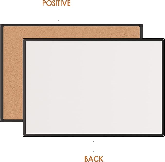 Board2by Bulletin Board 48 x 36, Black Aluminium Framed 4x3 Corkboard , Large Wall Mounted Notice Board with 18 Push Pins for School, Home & Office