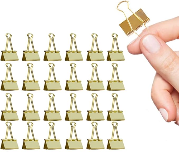 Medium Binder Clips Width 1.25 Inch Capacity 0.6 Inch Gold 24 PCS, Binder Clips 32mm for Teacher School Office and Business