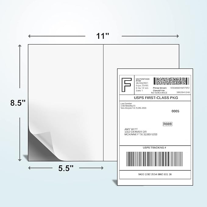 BESTEASY 1000 Half Sheet Self Adhesive Shipping Labels, Laser/Ink Jet White Blank Shipping Labels 8.5" x 5.5" Address Labels (500 Sheet Total 1000 Labels)