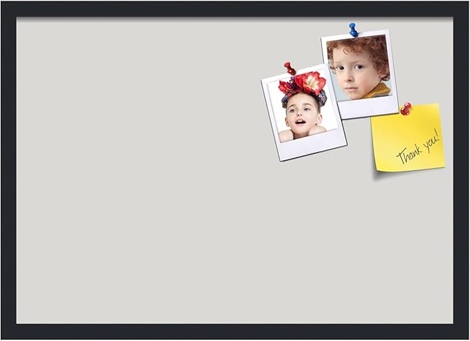 PinPix 27x19 Inch Cork Bulletin Board. This Decorative Framed Pin Board Comes with Light Stone Design and a Satin Black Frame. Ideal for Home Office Decor or Message Board (PinPix-1809)