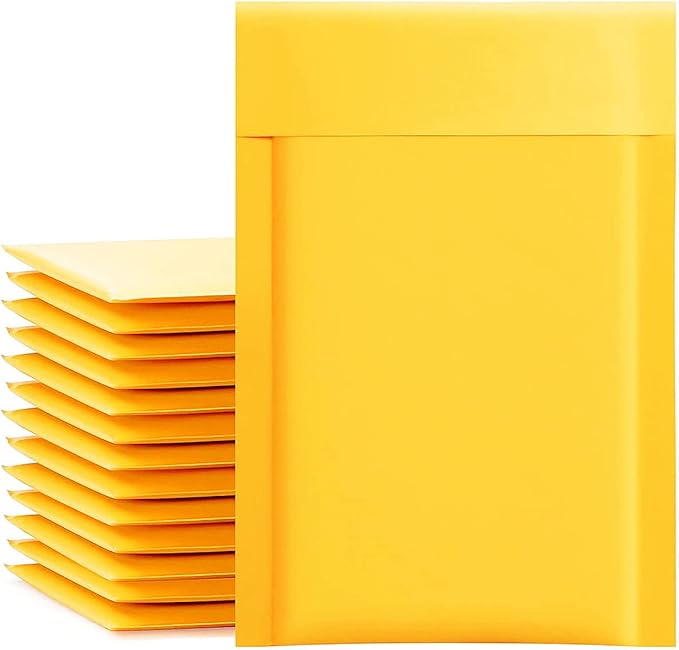 packbabol Kraft Bubble Mailers 4x8 Inch 50 Pcs,Small Self-Sealing Mail Shipping Bags,Yellow Padded Envelopes #000