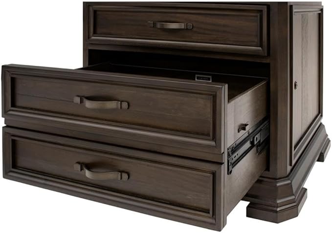 BOWERY HILL Executive Lateral File with Solid Wood Plank Top in Brown