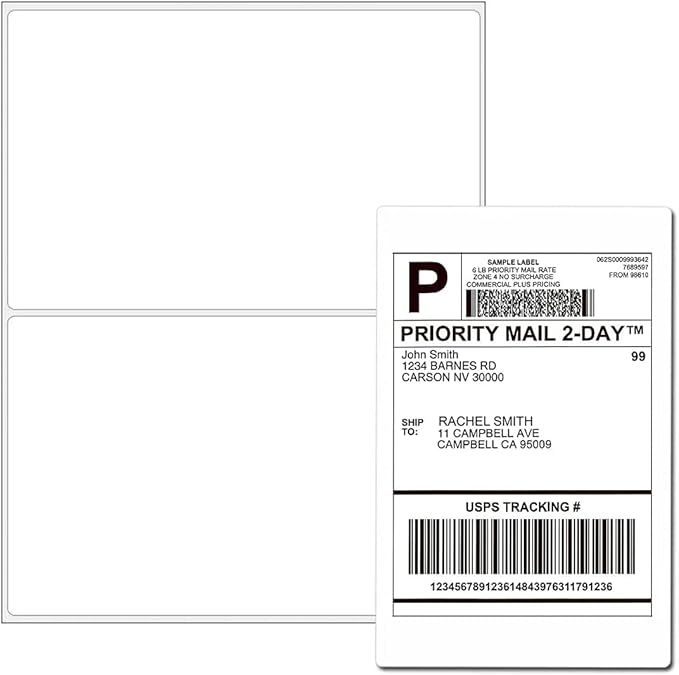 8.5 x 5.5 Half Sheet Shipping Labels for Laser and Inkjet Printers, 2 Per Page Self Adhesive Mailing Labels, White Blank Labels [150 Sheet 300 Labels]