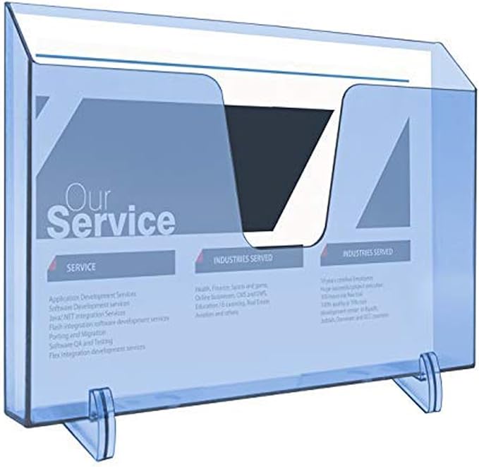Acrimet Pocket File Holder Horizontal Design Brochure Display (for Wall Mount or Countertop Use) (Removable Supports Included) (Letter Size) (Clear Blue Color)