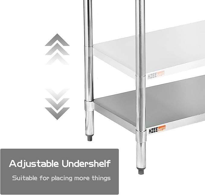 Stainless Steel Table for Prep & Work with Adjustable Undershelf 60 x 24 inches,5ft, Heavy Duty Commercial Kitchen Table for Restaurant, Home, Hotel, Kitchen Prep Tables