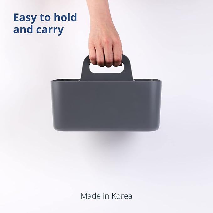 BLUE GINKGO Stackable Organizer Caddy – Korean-Made Portable Tote for Bathroom, Office, Crafts, or School Supplies (Rectangle, Gray)