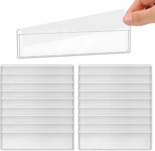 60 Pack Clear Self Adhesive Label Pockets, 4 x1 Inch Label Holders Index Card Pockets Card Holder Shelf Label Holder for Organizing