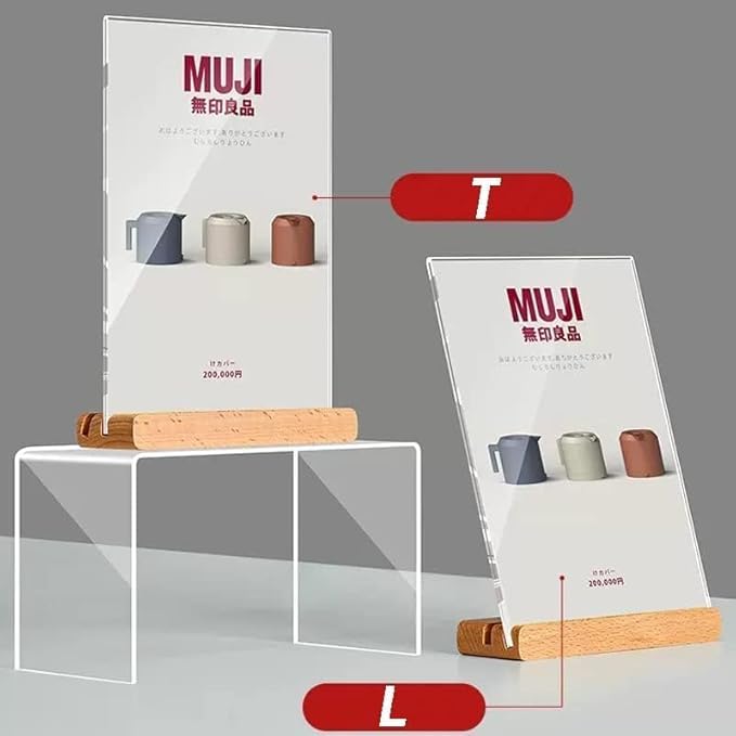 Acrylic Sign Holder A4/A5/A6 Menu Displays Double Sided, Wood Base Table Top Sign Stand (Vertical A4 210×297mm/8.27×11.69 inches