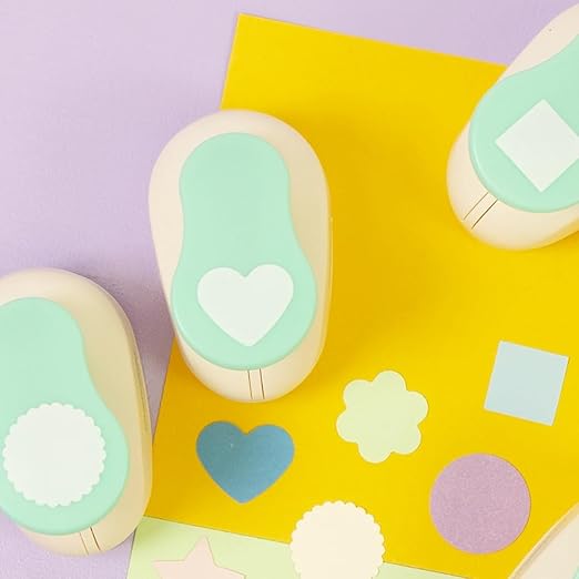Craftelier - 1 inch Hole Punch Set of 6 for Paper Crafts + 10 Cardstock Colored Paper | Circle, Star, Heart, Scalloped Circle, Square & Flower | Punch Sets for Scrapbooking & Cardstock.