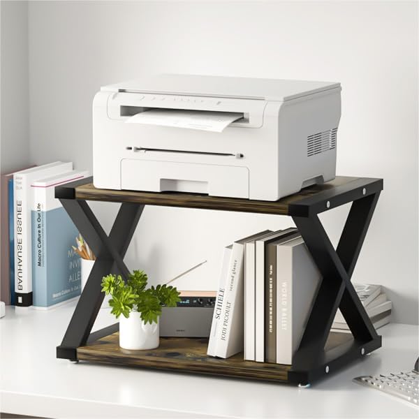 Desktop Printer Stand,2-Tier Desk Space Organizer for Home Office,Storing Heavy Duty Fax Machine, Scanner,Rustic Brown