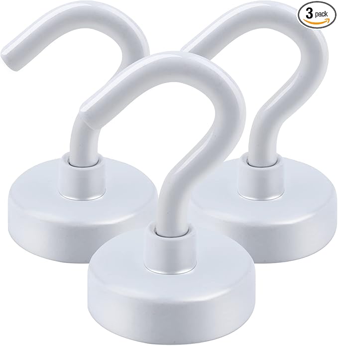 DIYMAG Magnetic Utility Hooks, 30Lbs Heavy Duty Rare Earth Neodymium Magnet Hooks with Nickel Coating for Kitchen, Garage, Cruise, Classroom, Workplace and Office etc, 3 Packs (White)