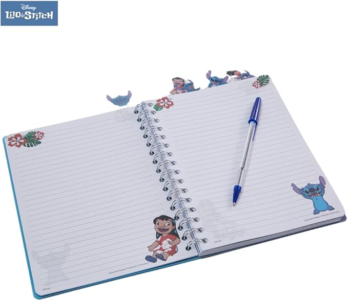 Innovative Designs Disney Lilo and Stitch Tab Journal Notebook, Spiral Bound, 96 Lined Pages, 8 x 7 inches, Blue