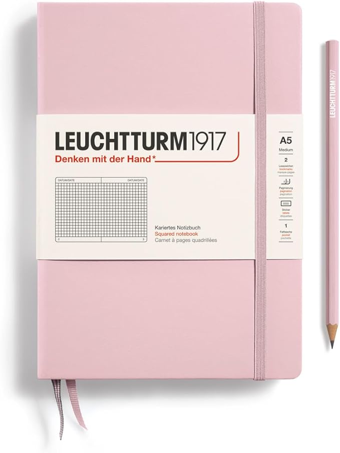 LEUCHTTURM1917 - Notebook Hardcover Medium A5-251 Numbered Pages for Writing and Journaling (Powder, Squared)