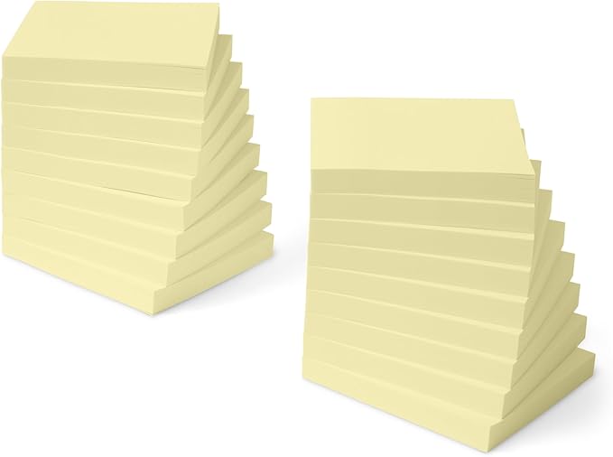 Amazon Basics Square Sticky Notes, Self-Stick Pads, Pack of 18, 3 x 3 inches, Yellow
