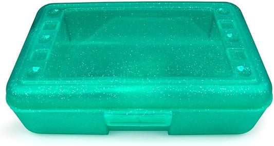 Craft County | Transparent Pencil Box | Colored Utility Box Storage Office Supplies Organizer | Green Sparkle