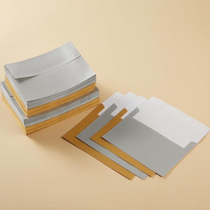 50 Pieces Metallic Color Self Seal Envelopes for Greeting Cards, Invitations, Postcards (Silver, 4x6)