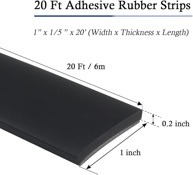 Neoprene Rubber Strips Self Adhesive Solid Rubber Sheets, Rolls & Strips for DIY Gaskets Crafts Pads Seals Warehouse Flooring Rubber Strip with Adhesive Backing (1” Wide x 1/5" Thick x 20' Long, 1)