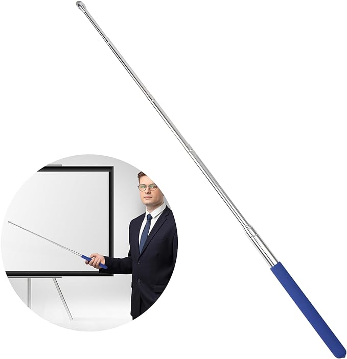 Retractable Teacher Pointer 𝟑𝟗.𝟓'', Pointer Stick with 𝗦𝘁𝘆𝗹𝘂𝘀 Smooth Sensitive Tablet Pen Stylus Pen, Teacher Coach Presenter Pointer Blue