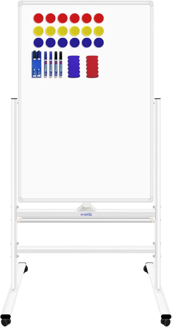 H-Qprobd Magnetic Whiteboard Mobile Dry Erase Board with Stand 40"x28" Double Side Rolling Whiteboards on Wheels for Home, Office & School