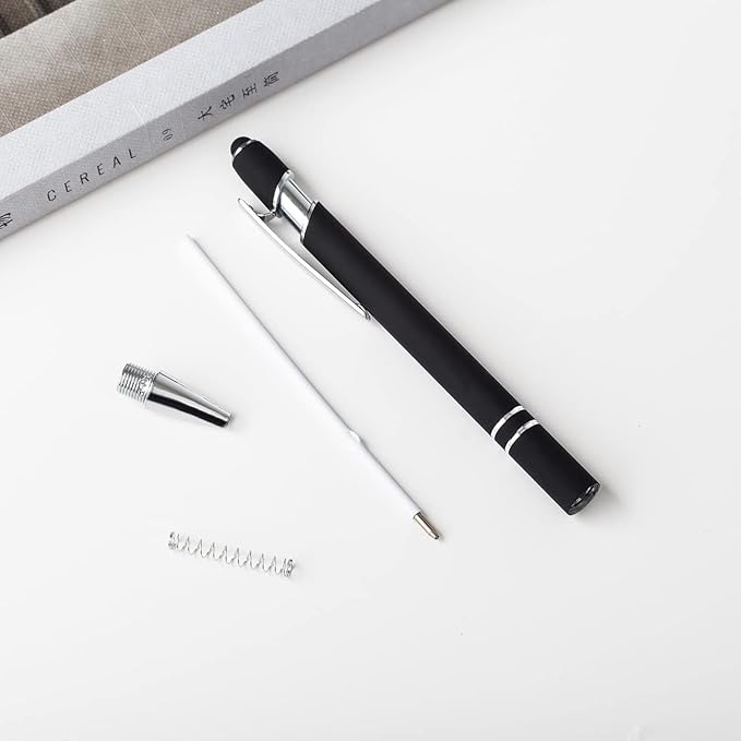 PASISIBICK 12 Pieces Black Ballpoint Pen with Stylus Tip, 2 in 1 Stylus Pen, Premium Metal Stylus Pen for Touch Screens, Black Ink, 1.0 mm Medium Point(12 Black)
