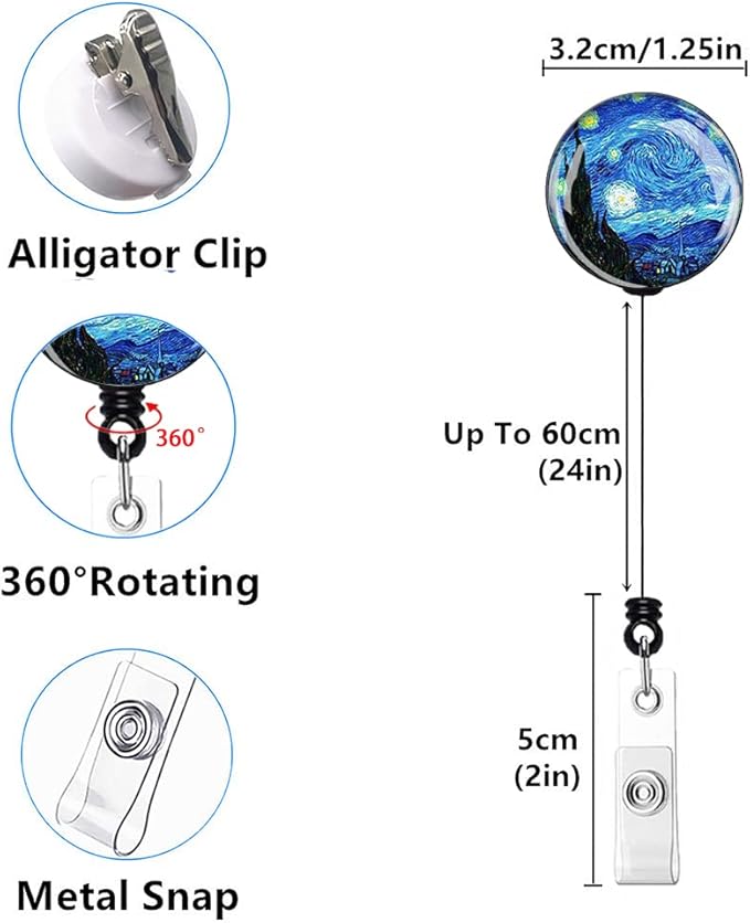 Retractable ID Badge Holder,Nurse Badge Reels with Clip,Name Card Holders for Office Worker Doctor Nurse (Starry Night)